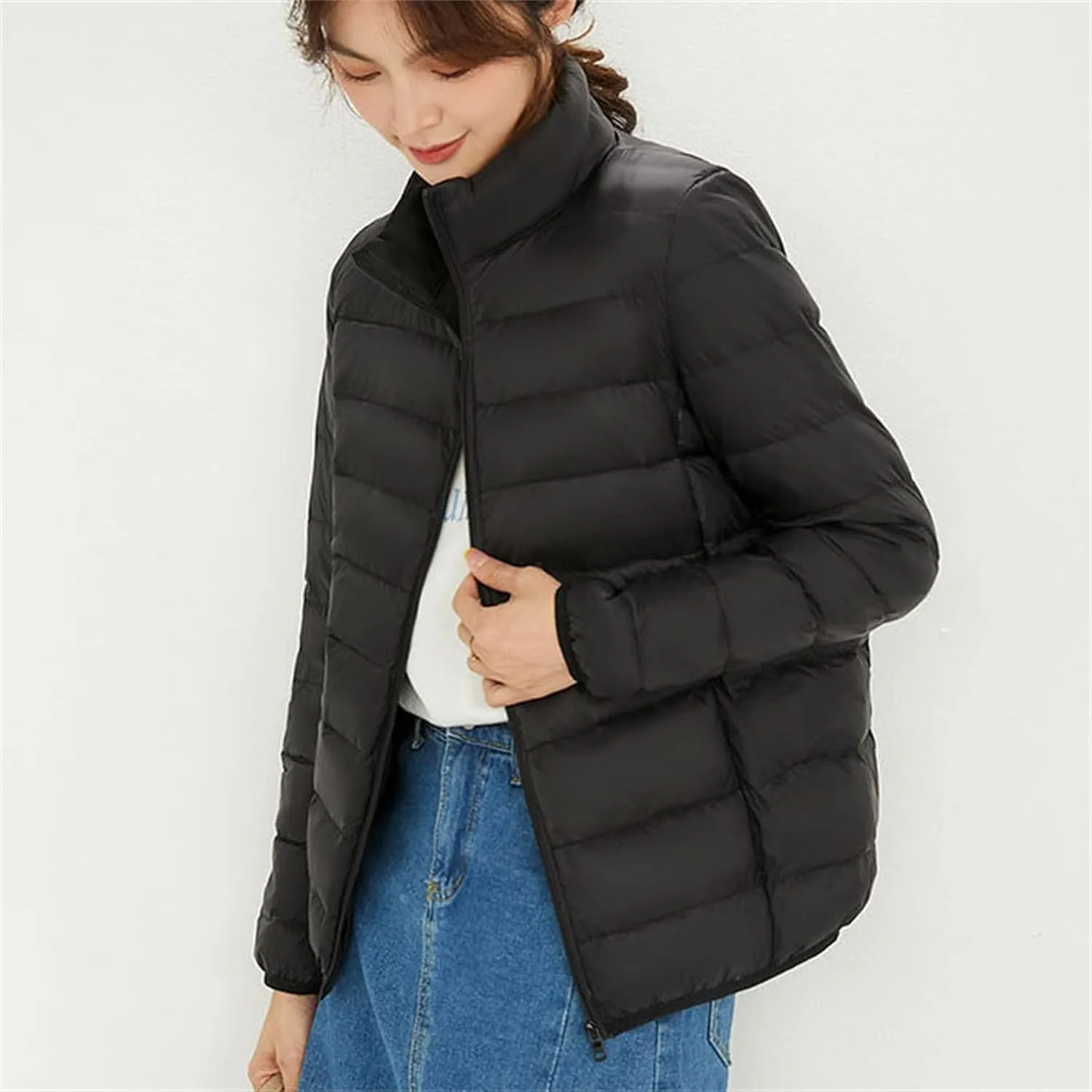 Women's Light Down Jacket 2023 Classic Style Stand-Up Puffer Solid Color Thermal Coat Dressy Casual Comfort Packable Jacket
