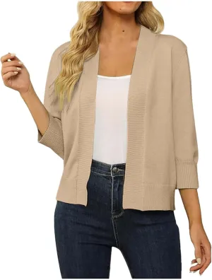 Women's Lightweight Lace Crochet Bolero Cardigan 3/4 Sleeve Knit Shawl Top Knit Cardigans Women Lightweight