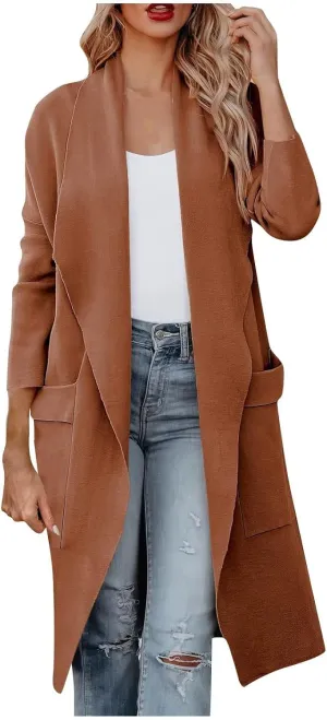 Womens Long Cardigan Sweaters Open Front Knit Lightweight Cardigan Fall Winter Long Coatigan Coats Outwear