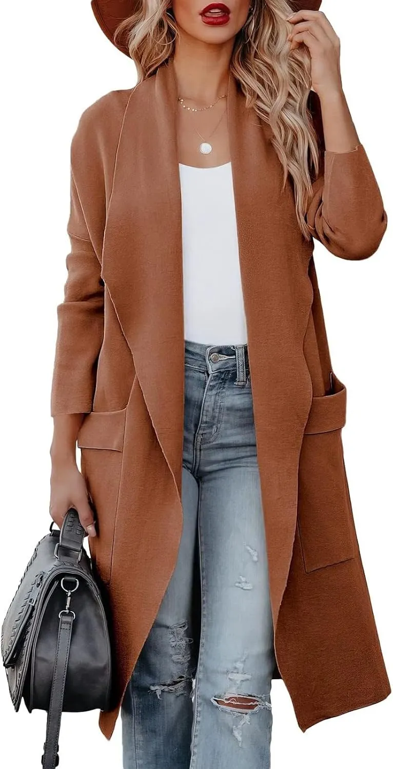 Womens Long Cardigan Sweaters Open Front Knit Lightweight Cardigan Fall Winter Long Coatigan Coats Outwear