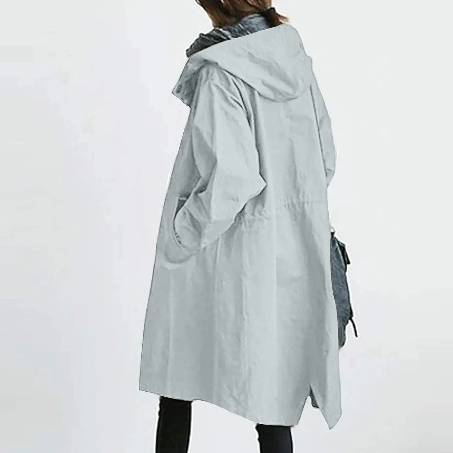 Womens Long Jacket Coats Button Notch Lapel Outdoor Trench Coat Oversized Winter Hooded Waterproof Rain Coats Outwear