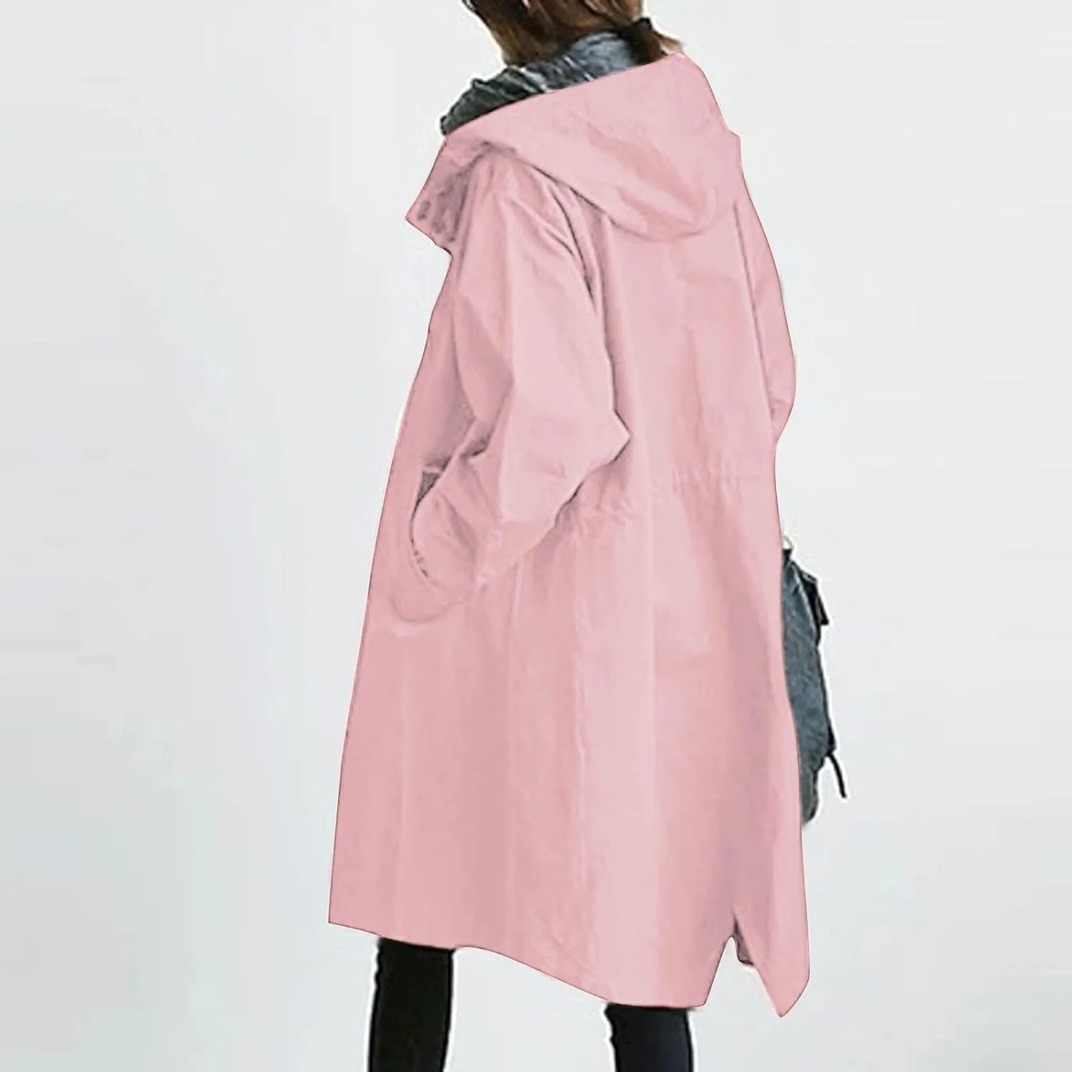 Womens Long Jacket Coats Button Notch Lapel Outdoor Trench Coat Oversized Winter Hooded Waterproof Rain Coats Outwear