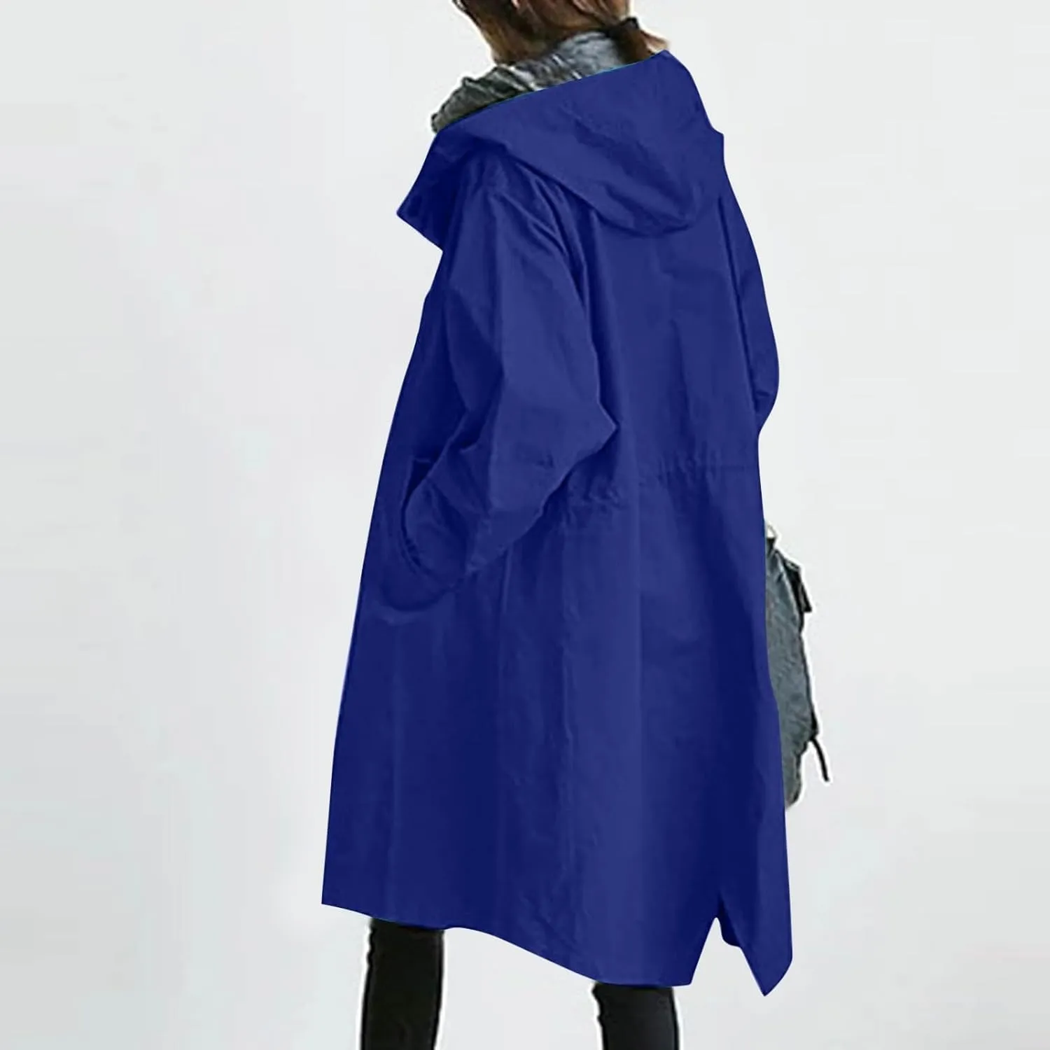 Womens Long Jacket Coats Button Notch Lapel Outdoor Trench Coat Oversized Winter Hooded Waterproof Rain Coats Outwear