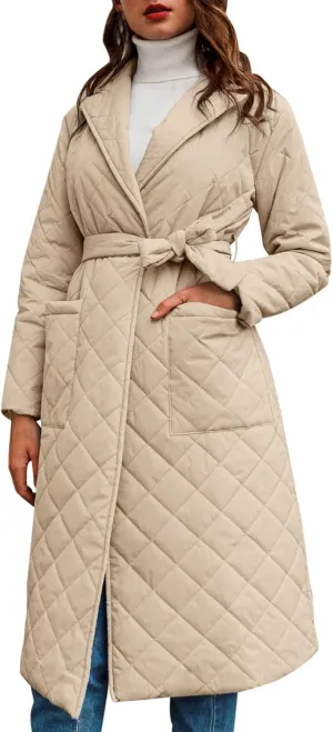 Women's Long Quilted Jacket 2024 Trendy Winter Ultra Lightweight Maxi Knee Puffer Down Coat Parka Warm Tops Homewear
