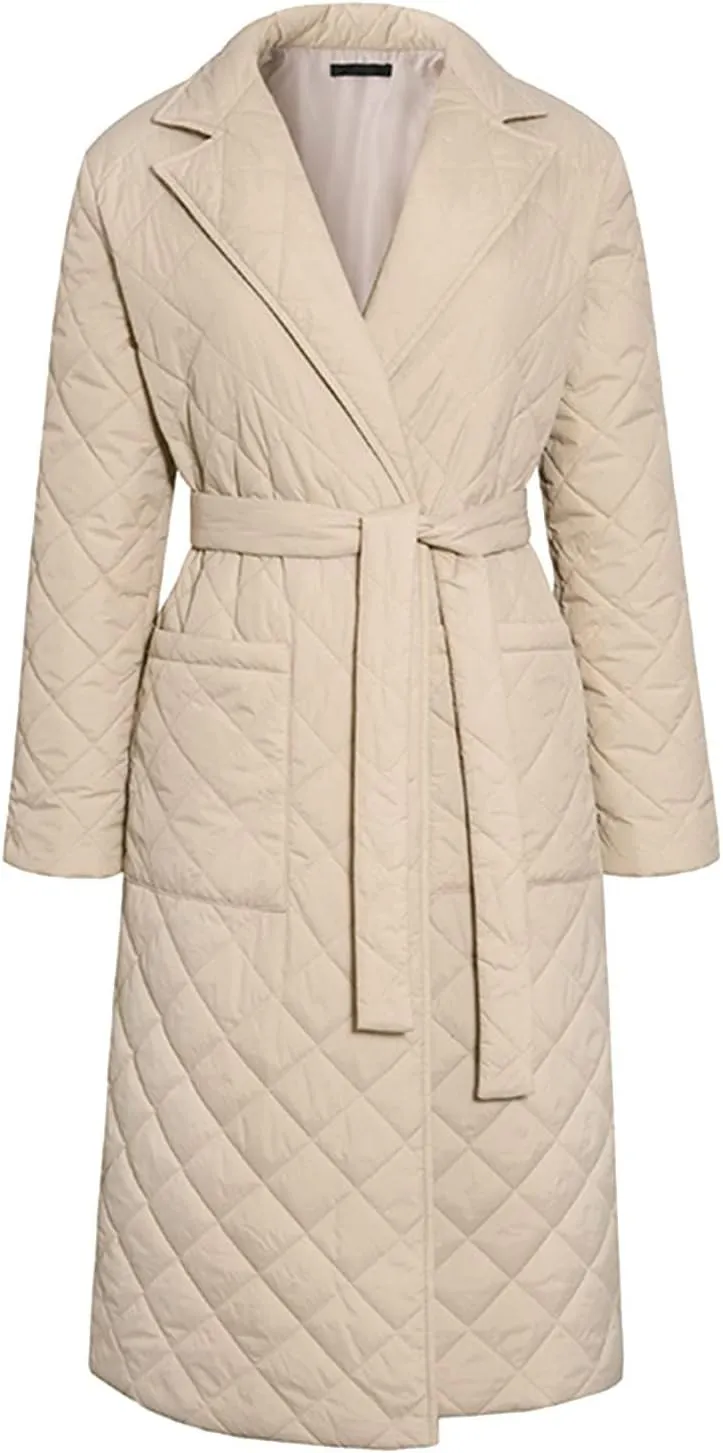 Women's Long Quilted Jacket 2024 Trendy Winter Ultra Lightweight Maxi Knee Puffer Down Coat Parka Warm Tops Homewear