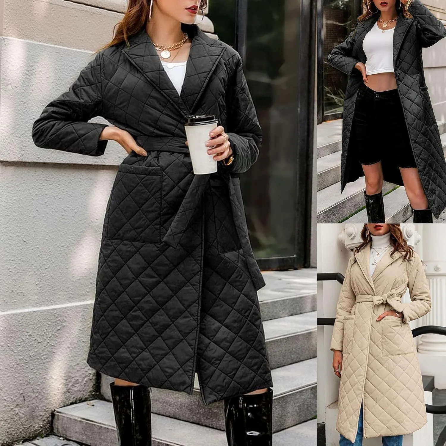 Women's Long Quilted Jacket 2024 Trendy Winter Ultra Lightweight Maxi Knee Puffer Down Coat Parka Warm Tops Homewear