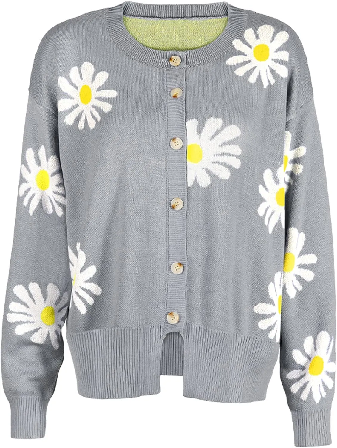 Womens Long Sleeve Button Cropped Cardigans Cute Flower Graphic Cardigan Fashion Casual Sweater Coat