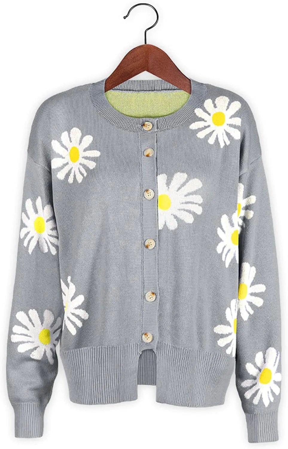Womens Long Sleeve Button Cropped Cardigans Cute Flower Graphic Cardigan Fashion Casual Sweater Coat