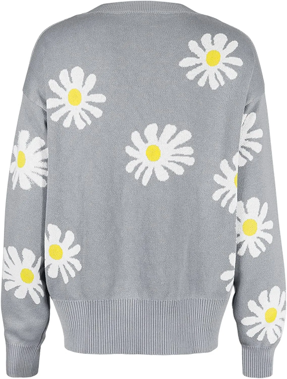 Womens Long Sleeve Button Cropped Cardigans Cute Flower Graphic Cardigan Fashion Casual Sweater Coat