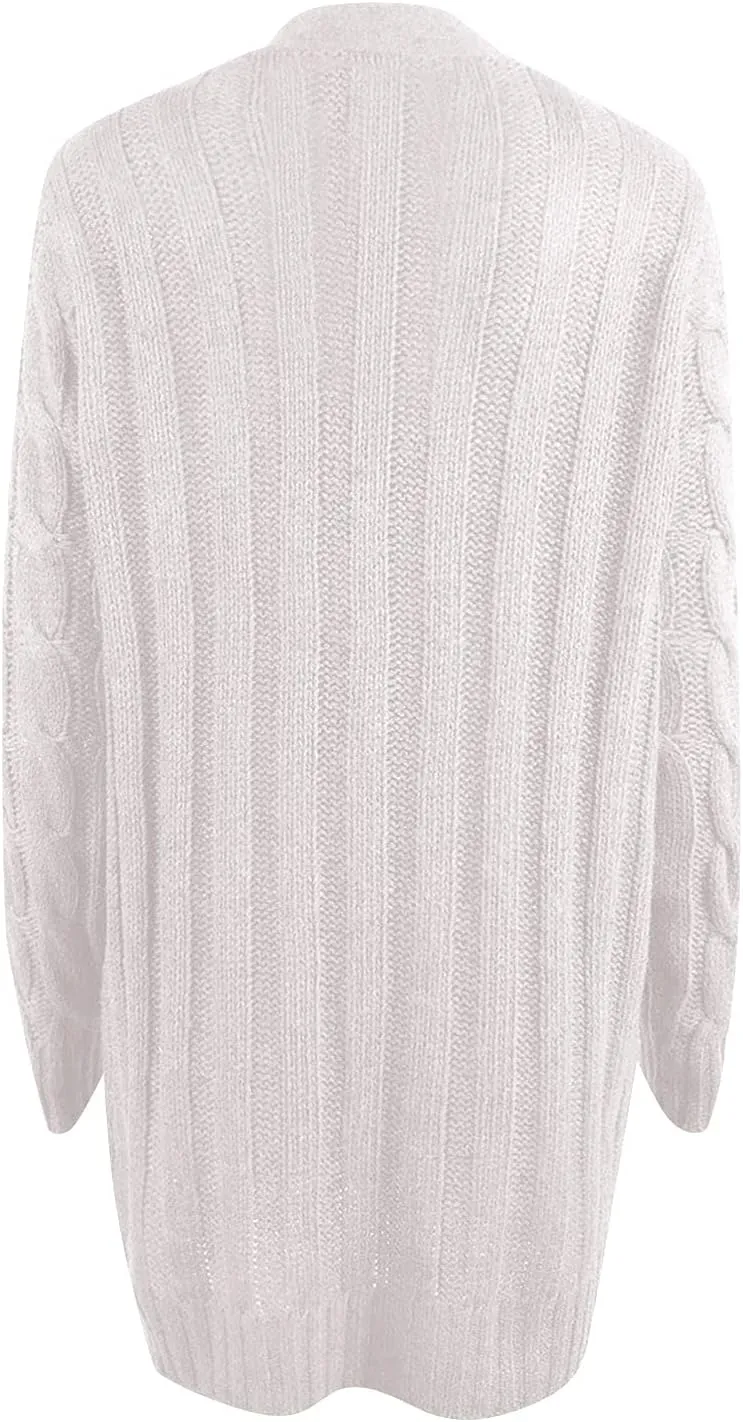 Womens Long Sleeve Cable Knit Cardigan Button Down Open Front Sweater Outerwear Fall Winter Chunky Coats