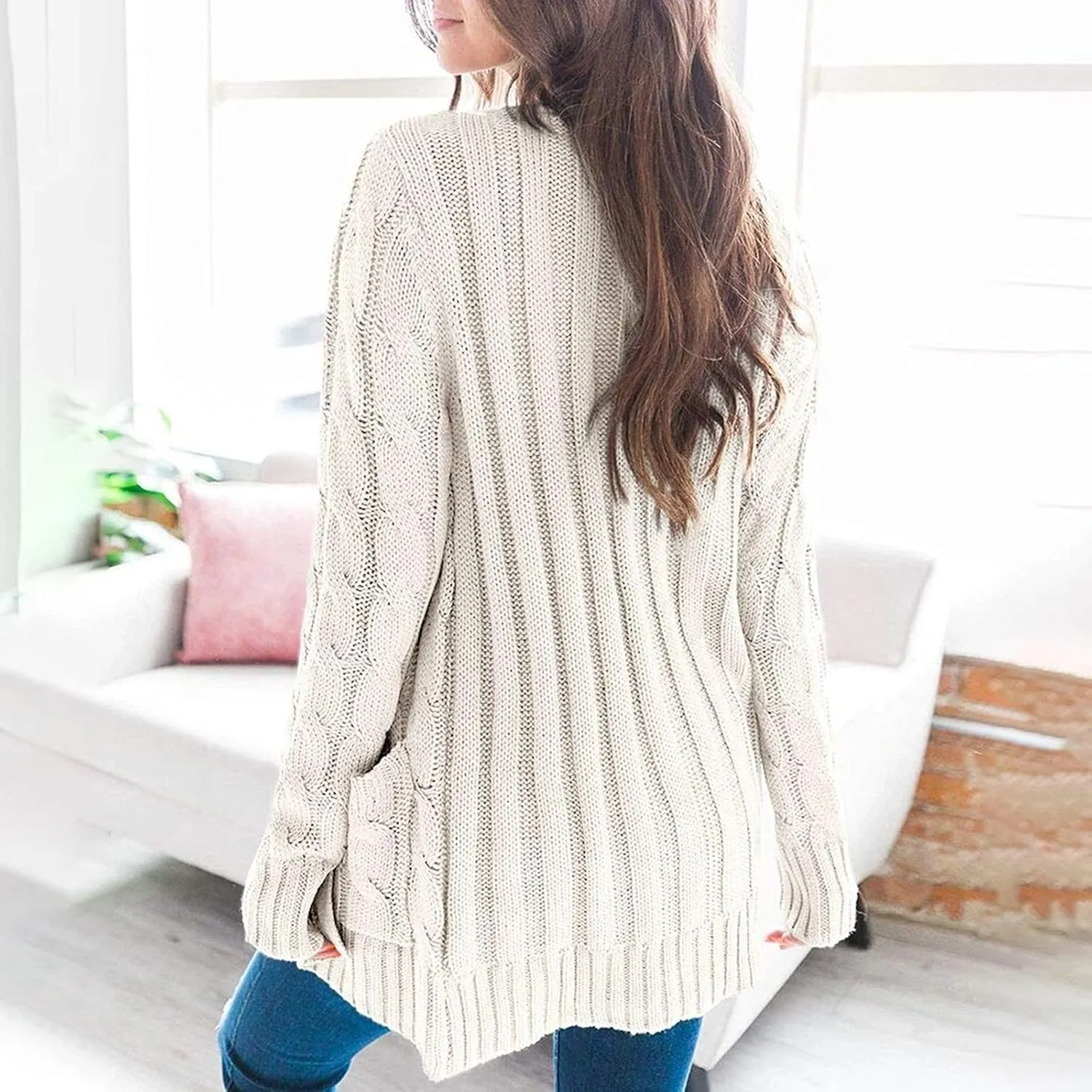 Womens Long Sleeve Cable Knit Cardigan Button Down Open Front Sweater Outerwear Fall Winter Chunky Coats