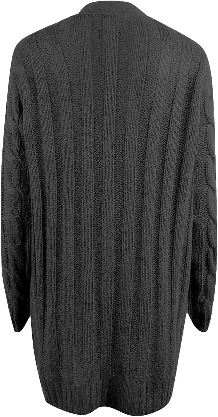 Womens Long Sleeve Cable Knit Cardigan Button Down Open Front Sweater Outerwear Fall Winter Chunky Coats