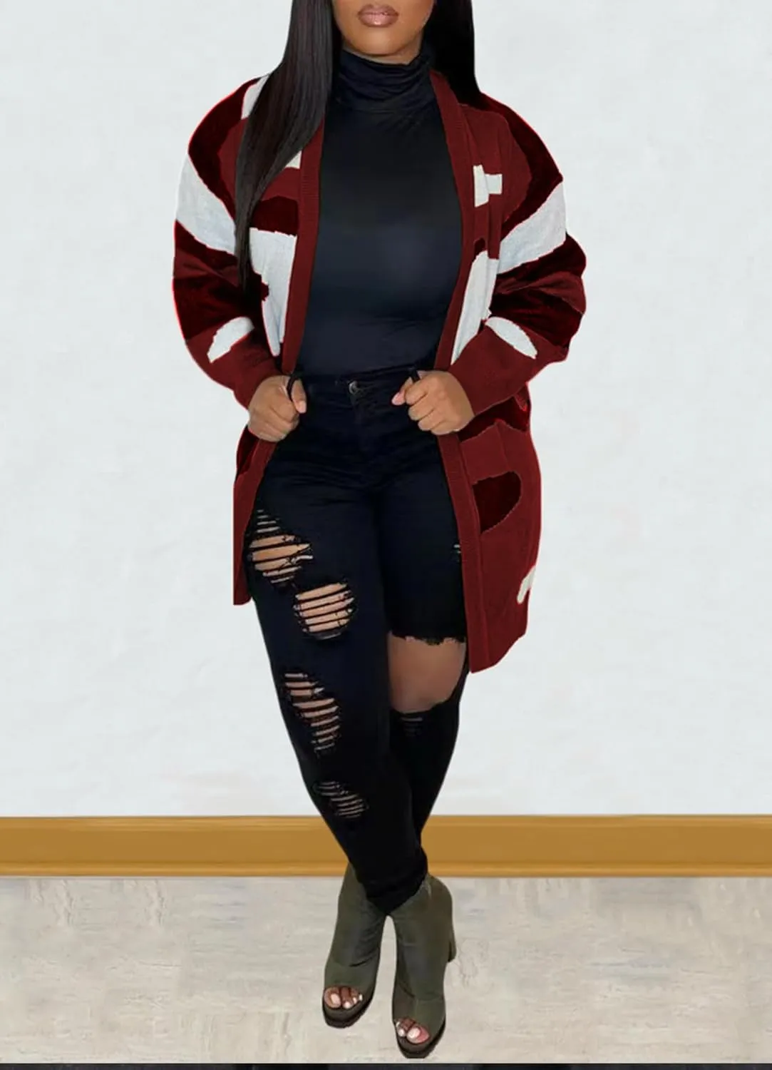Women's Long Sleeve Chunky Cable Knit Cardigan Sweaters Lightweight Oversized Open Front Fall Camo Outwear Coats