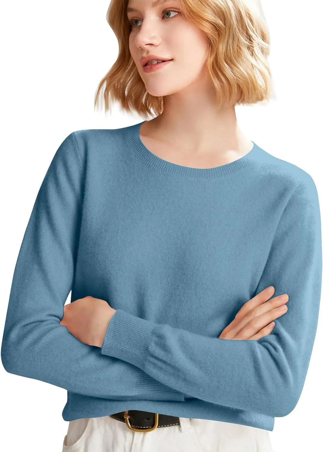 Womens Long Sleeve Crew Neck Cashmere Sweaters Soft Warm Pullover Tops Lightweight Wool Knit Sweater