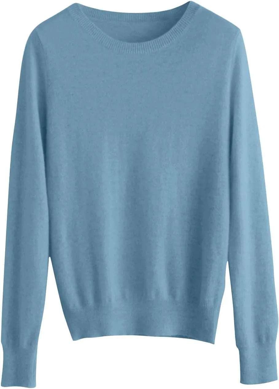 Womens Long Sleeve Crew Neck Cashmere Sweaters Soft Warm Pullover Tops Lightweight Wool Knit Sweater