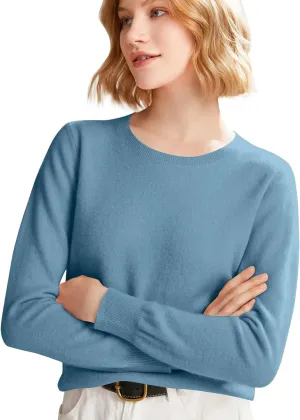 Womens Long Sleeve Crew Neck Cashmere Sweaters Soft Warm Pullover Tops Lightweight Wool Knit Sweater