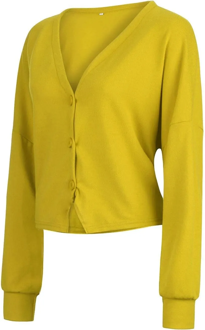 Women's Long Sleeve V-Neck Cardigans Soft Open Front Sweater Comfortable Loose Button Casual Fall Clothes