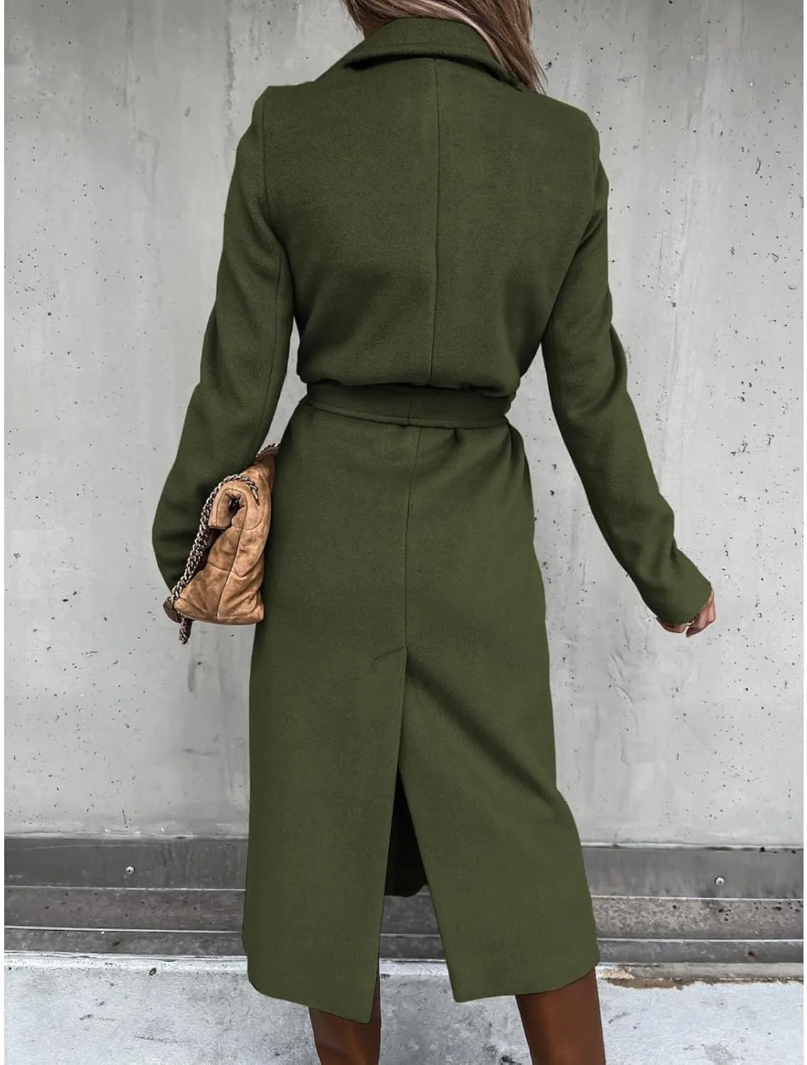 Women's Maxi Wool Blend Wrap Coat with Belt Classic Elegant Overcoat Winter Lapel Trench Coats Open Front Cardigans