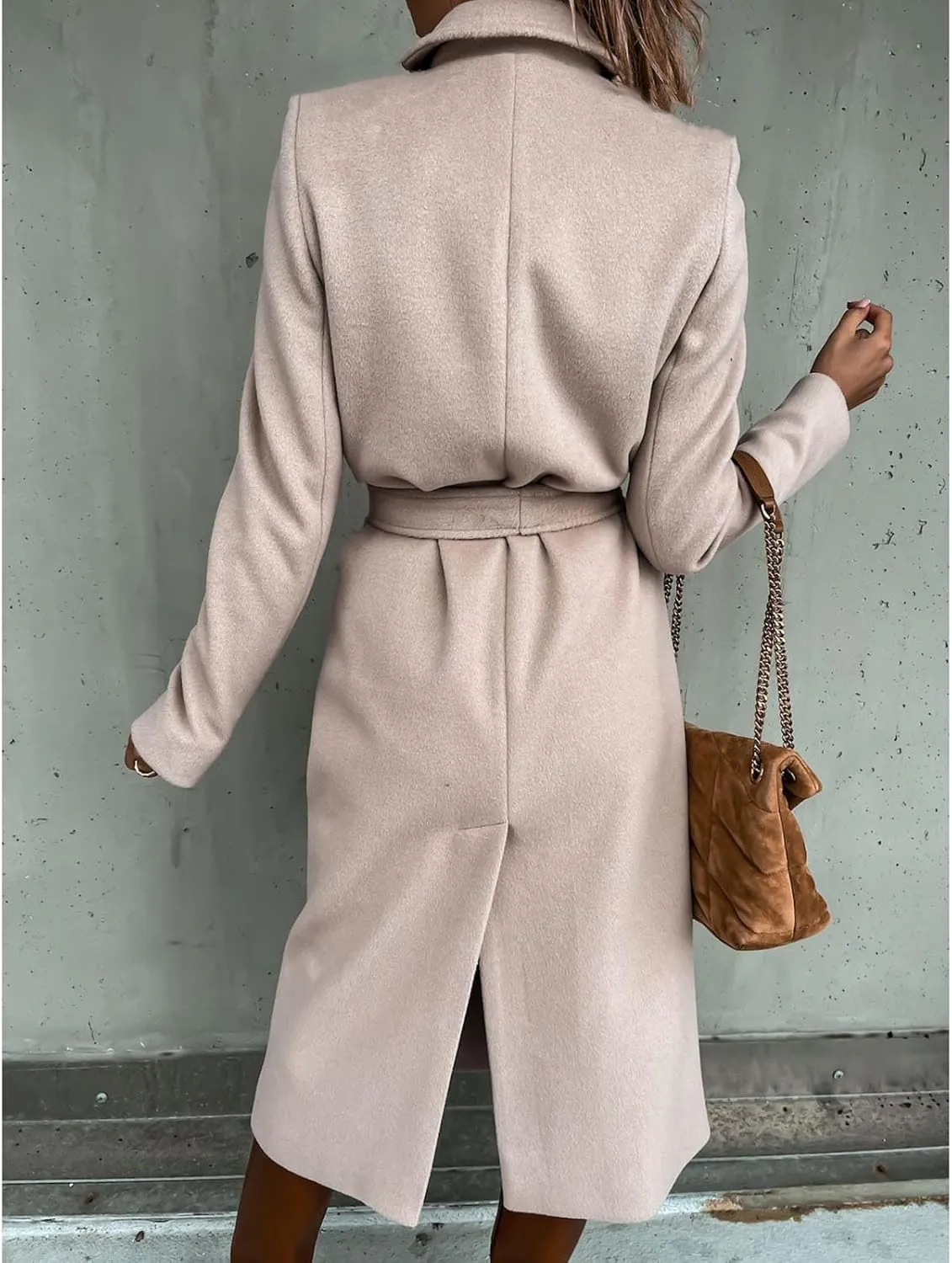 Women's Maxi Wool Blend Wrap Coat with Belt Classic Elegant Overcoat Winter Lapel Trench Coats Open Front Cardigans