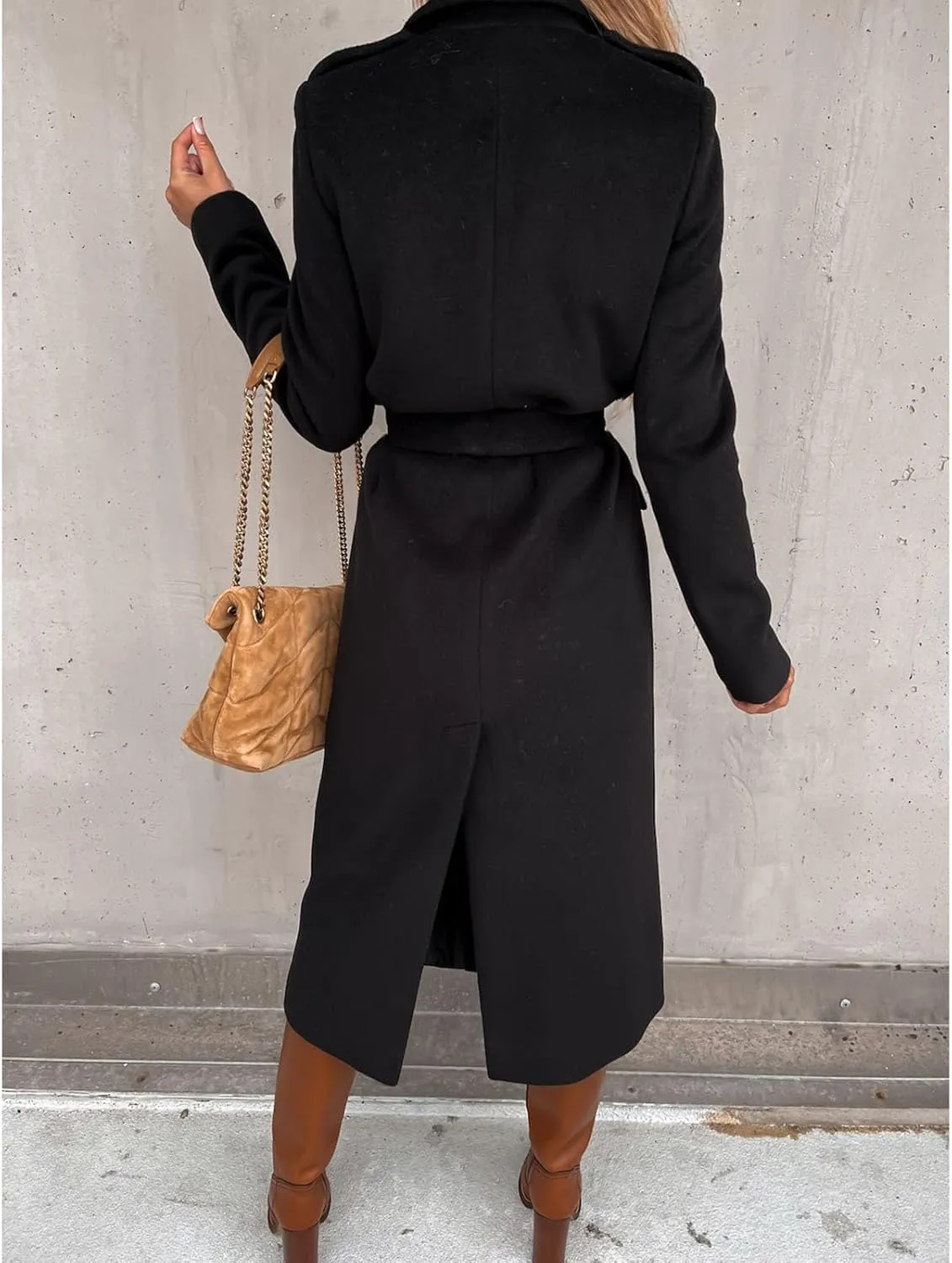 Women's Maxi Wool Blend Wrap Coat with Belt Classic Elegant Overcoat Winter Lapel Trench Coats Open Front Cardigans
