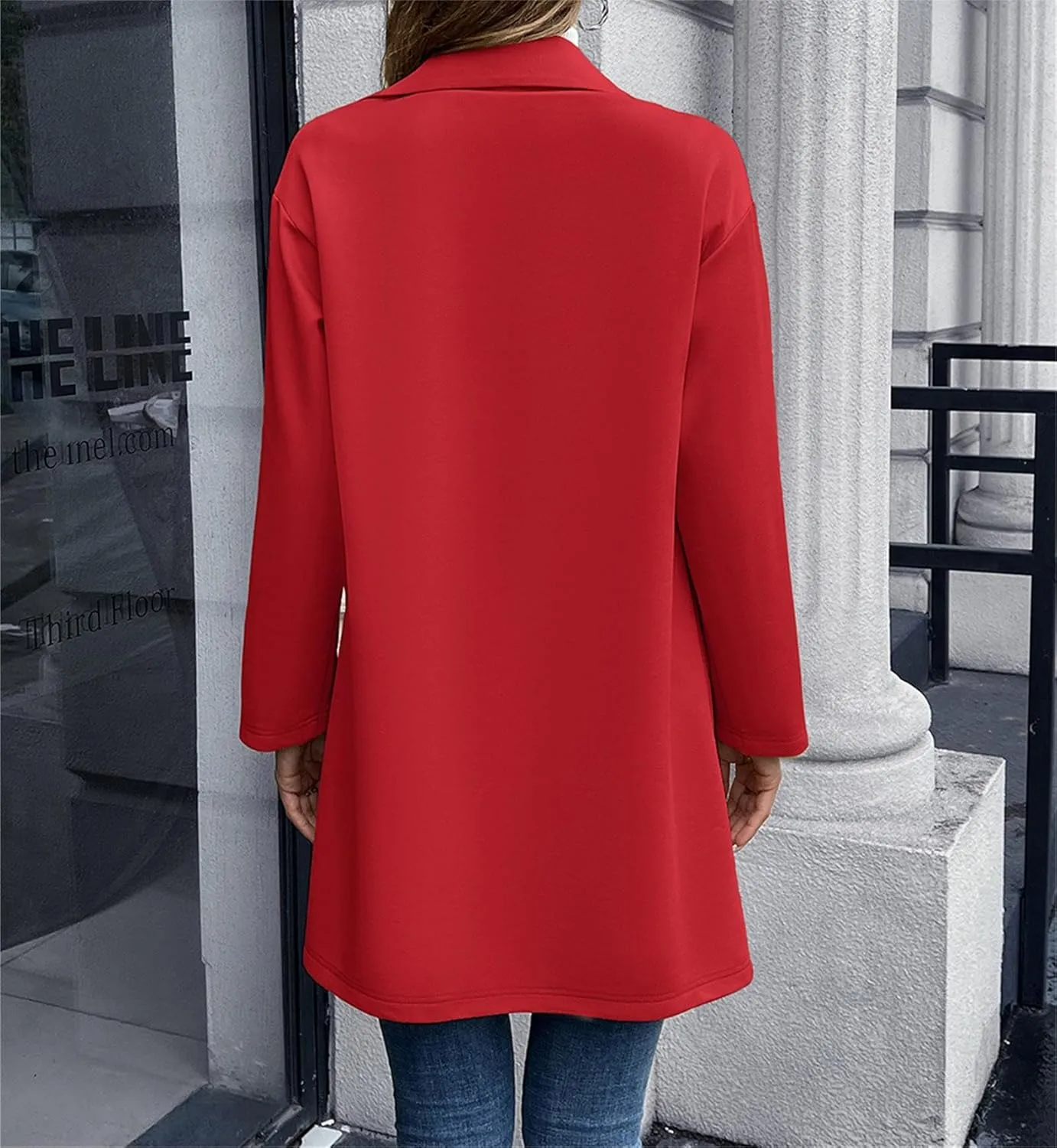 Women's Mid Long Pea Coat Wool Blend Overcoat Winter Notch Lapel Double Breasted Outwear
