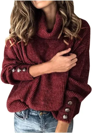 Women's Mock Turtleneck Sweaters Fashion Warm Winter Long Sleeve Pullover Cable Knit Sweaters Soft Jumper