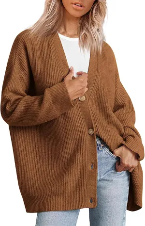 Women's Oversized Cable Knit Sweaters Long Sleeve Button up Chunky Cardigan Casual Fashion Outwear