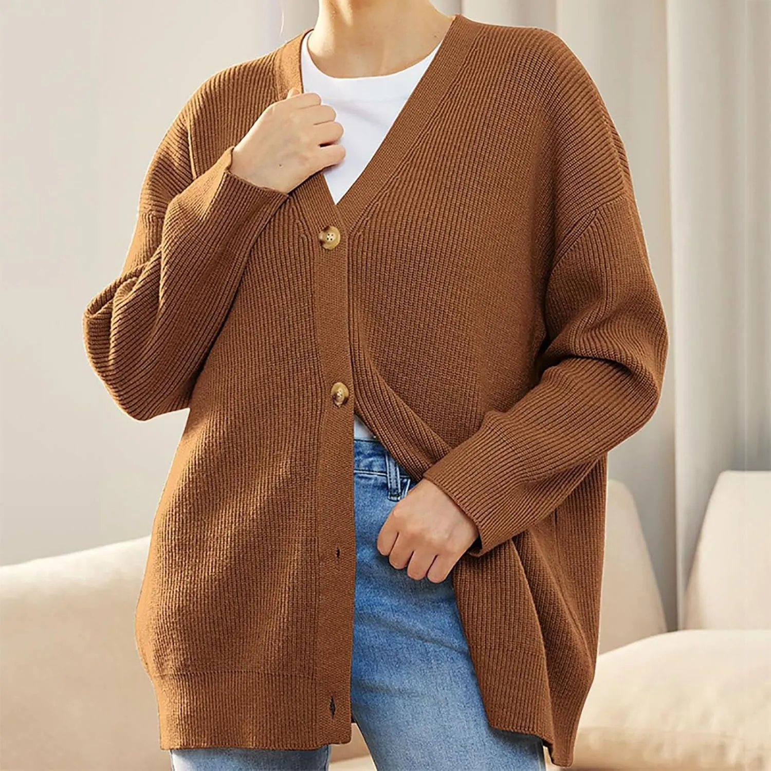 Women's Oversized Cable Knit Sweaters Long Sleeve Button up Chunky Cardigan Casual Fashion Outwear