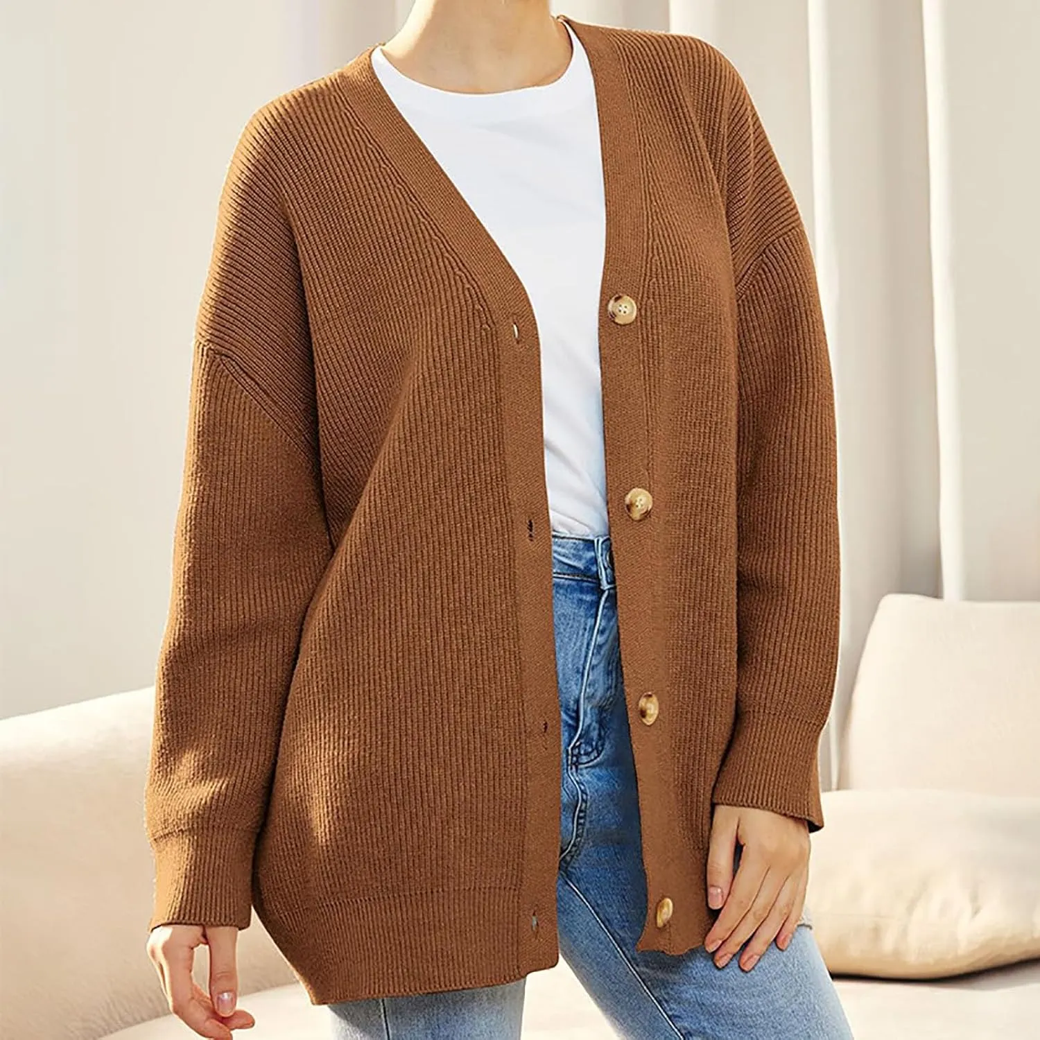 Women's Oversized Cable Knit Sweaters Long Sleeve Button up Chunky Cardigan Casual Fashion Outwear