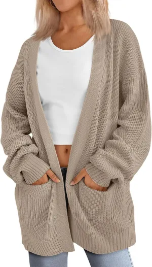 Womens Oversized Cardigan Casual Knit V Neck Open Front Cardigan Sweater Winter Warm Long Sleeve Jacket