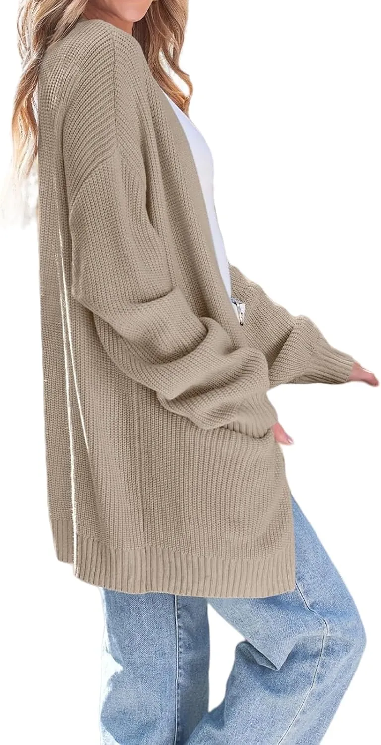 Womens Oversized Cardigan Casual Knit V Neck Open Front Cardigan Sweater Winter Warm Long Sleeve Jacket