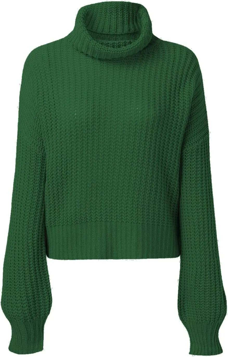 Womens Oversized Cropped Turtleneck Sweater Cable Knit Pullover Sweater Jumper Soft Cozy Slouchy Loose Cute Sweaters