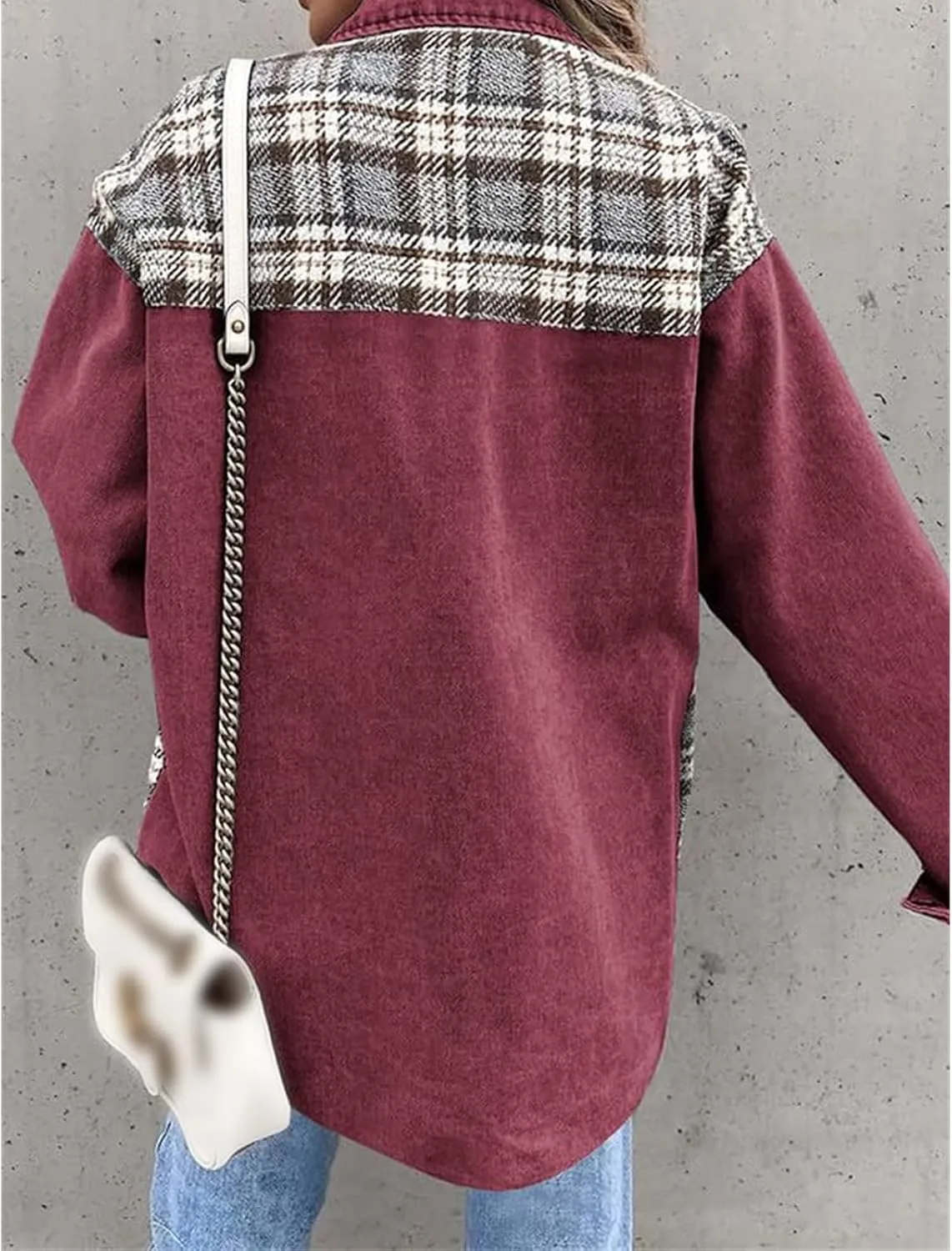 Women's Oversized Denim Jacket Long Sleeve Button Down Plaid Shacket Casual Boyfriend Jean Jacket Fall Clothes 2024