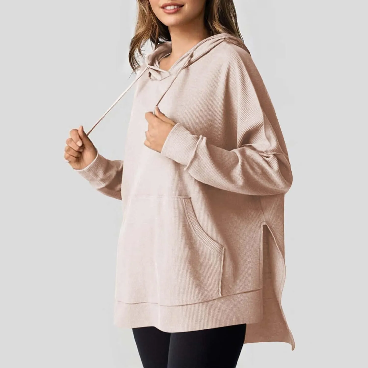 Womens Oversized Hoodies Casual Long Sleeve Drawstring Hooded Side Split Loose Sweatshirts Fall Workout Pullover Tops