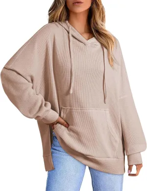 Womens Oversized Hoodies Casual Long Sleeve Drawstring Hooded Side Split Loose Sweatshirts Fall Workout Pullover Tops