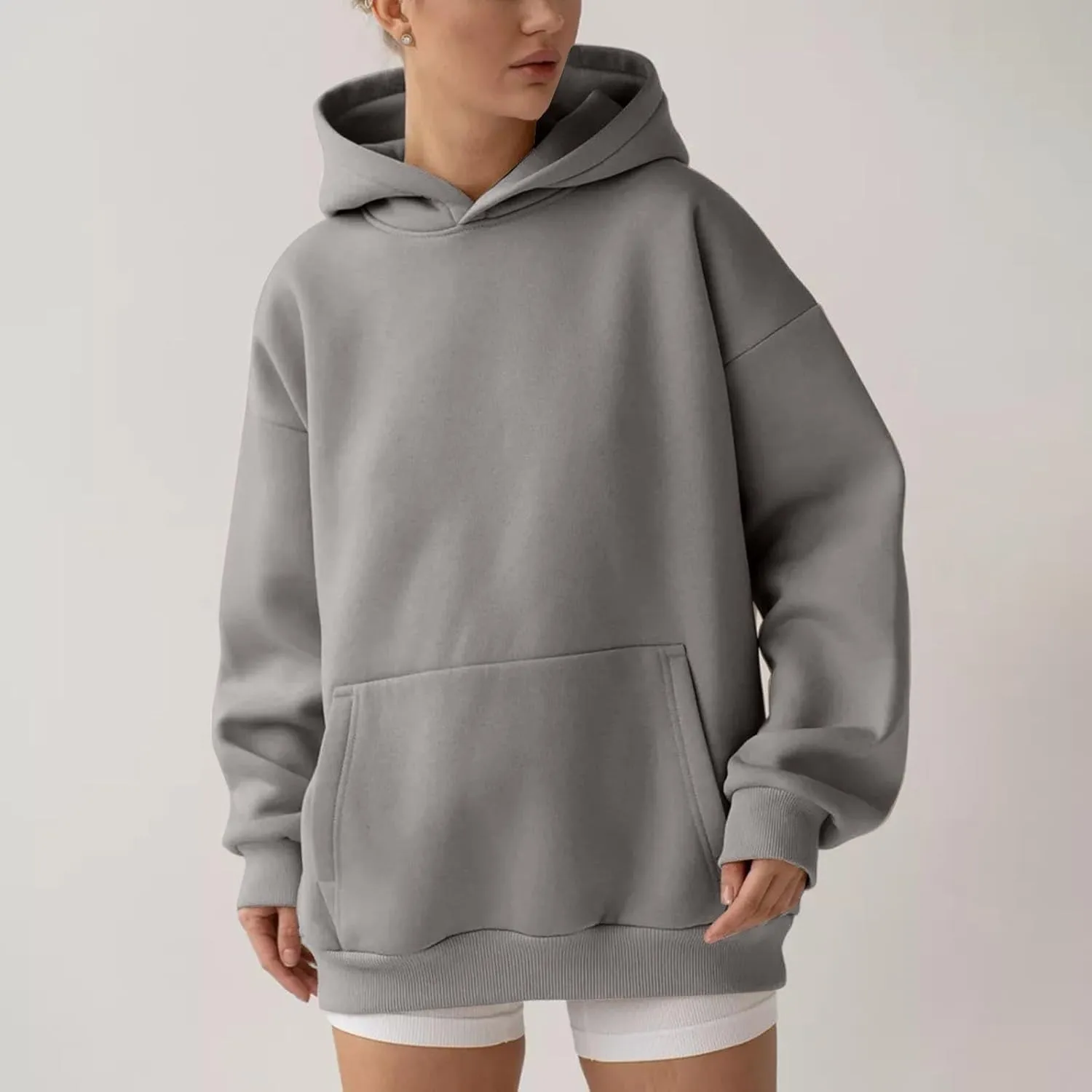 Womens Oversized Hoodies Solid Thick Warm Long Sleeve Drawstring Hooded Loose Sweatshirts Fall Winter Pullover Outfits