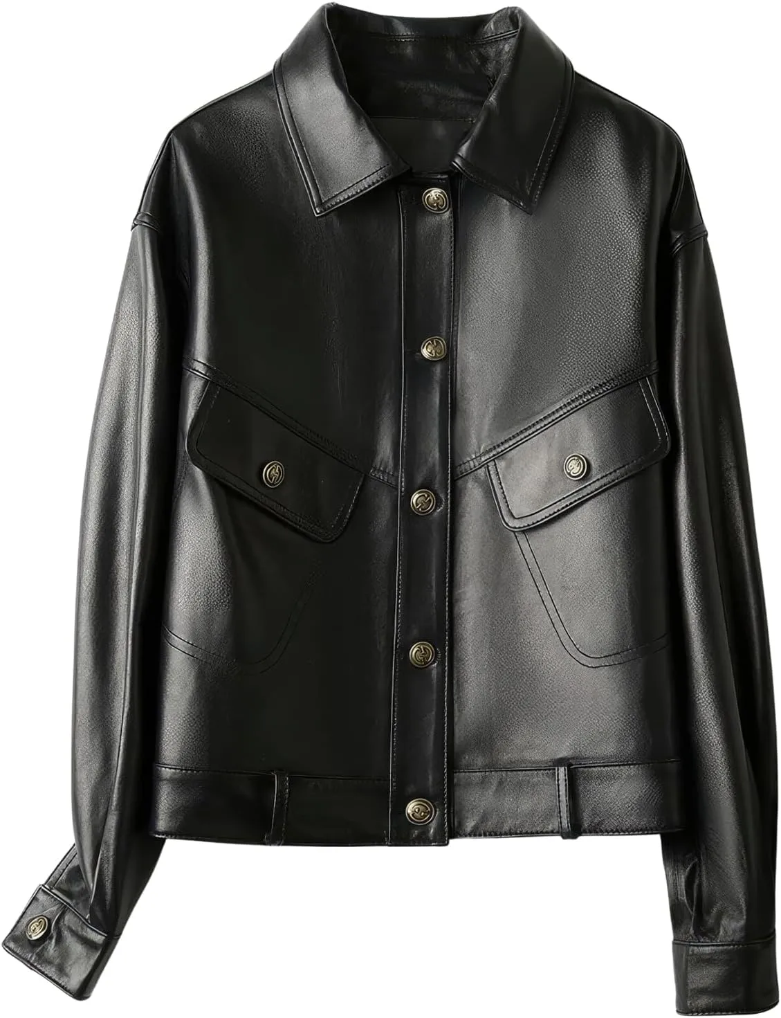 Womens Oversized Leather Jacket - Real Lambskin Loose Leather Jackets For Women