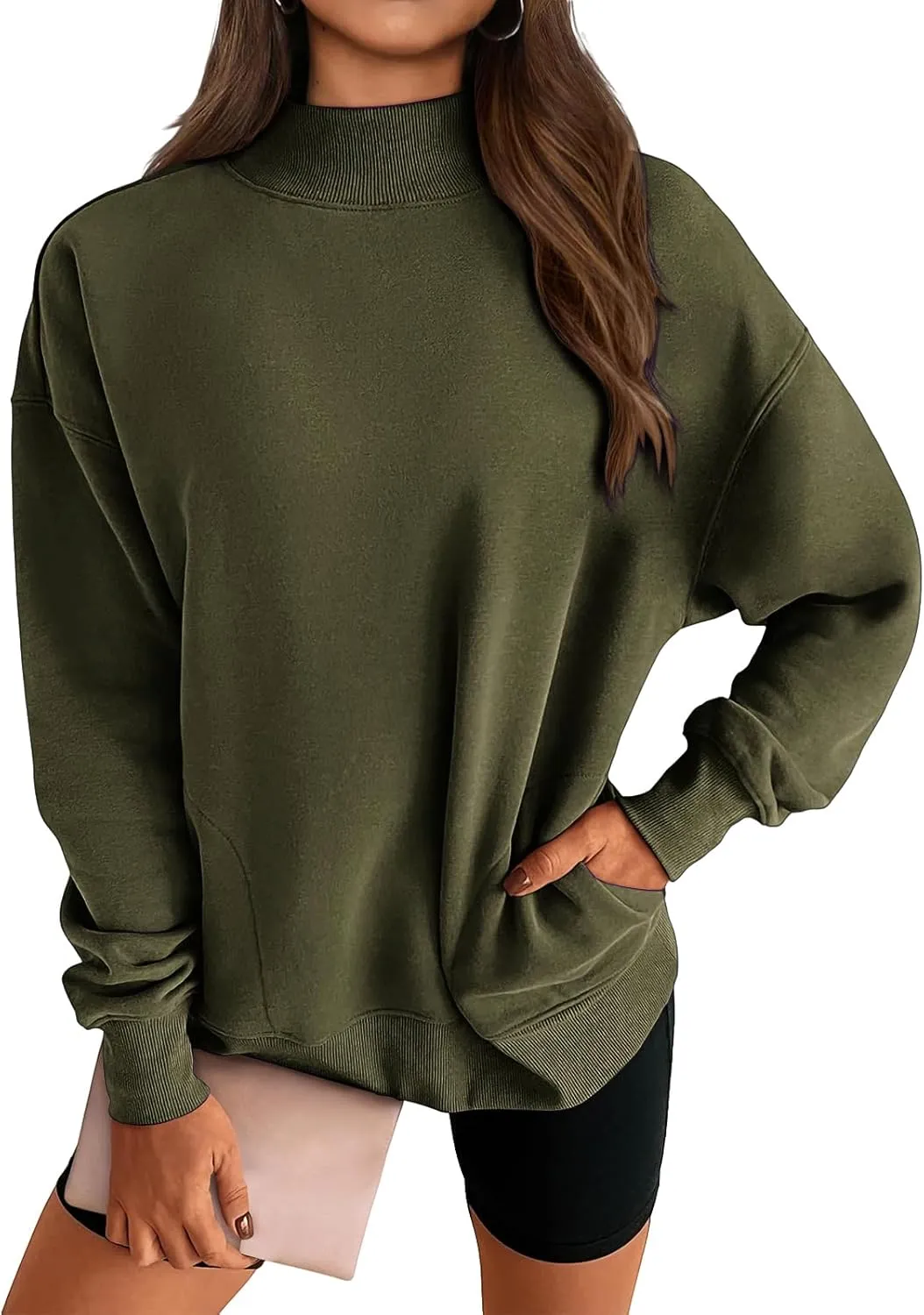 Womens Oversized Sweatshirt Turtleneck Long Sleeve Sweater Casual Loose Fit Pullover Fall Winter Clothes with Pocket