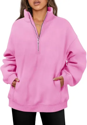 Womens Oversized Sweatshirts Half Zip Long Sleeve Pullover Drop Shoulder Turtleneck Sweaters with Pockets