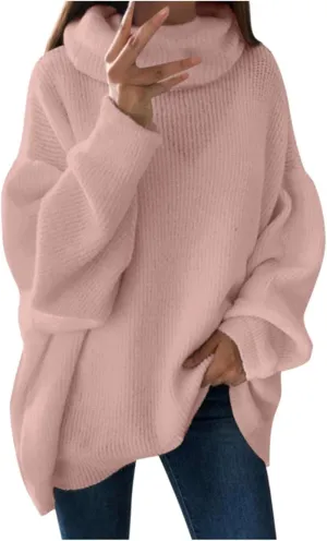 Women's Oversized Turtleneck Sweaters Soft Cozy Chunky Knit Pullover Sweater Slouchy Batwing Sleeve Jumper Tops