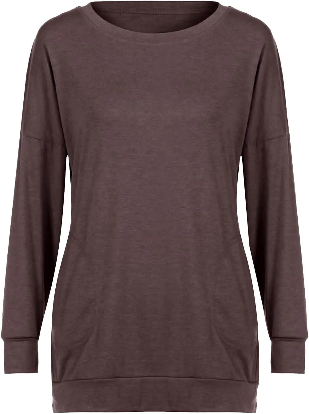 Womens Pocket Shirts Casual Loose Fit Tunic Top Comfy Cute Sweatshirts Long Sleeve Crewneck Pullovers T-Shirts