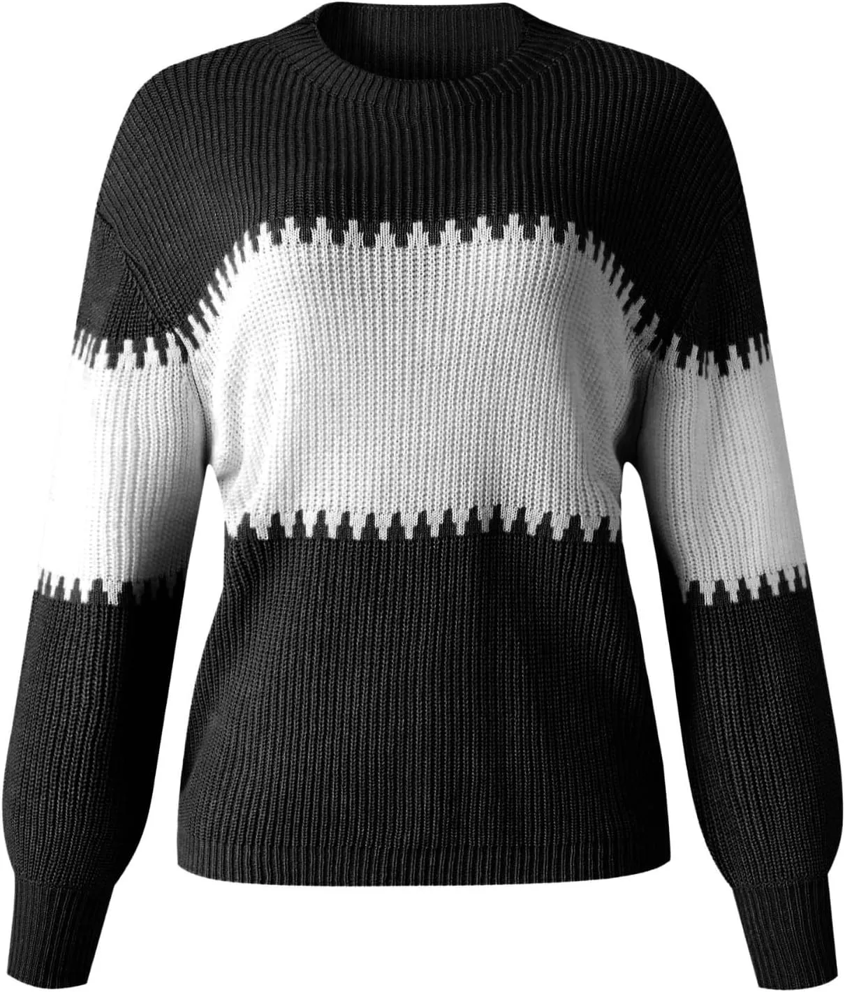 Womens Regular Fit Sweater Autumn Knitted Long Sleeve Crewneck Color Block Patchwork Loose Sweaters Fall Pullover Tops