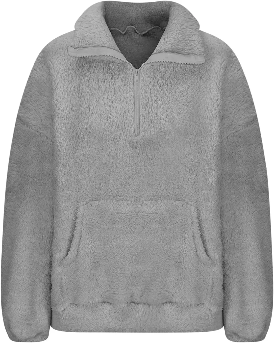 Womens Sherpa Half Zip Sweatshirts Casual Solid Polar Fleece Cropped Pullover Top Fuzzy Winter Jackets with Pockets