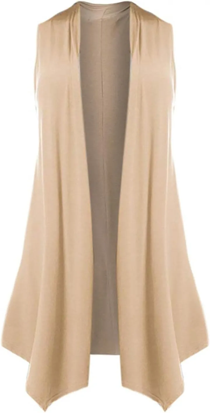 Women's Sleeveless Lightweight Draped Cardigan Vest Asymmetric Hem Open Front Coat Outerwear