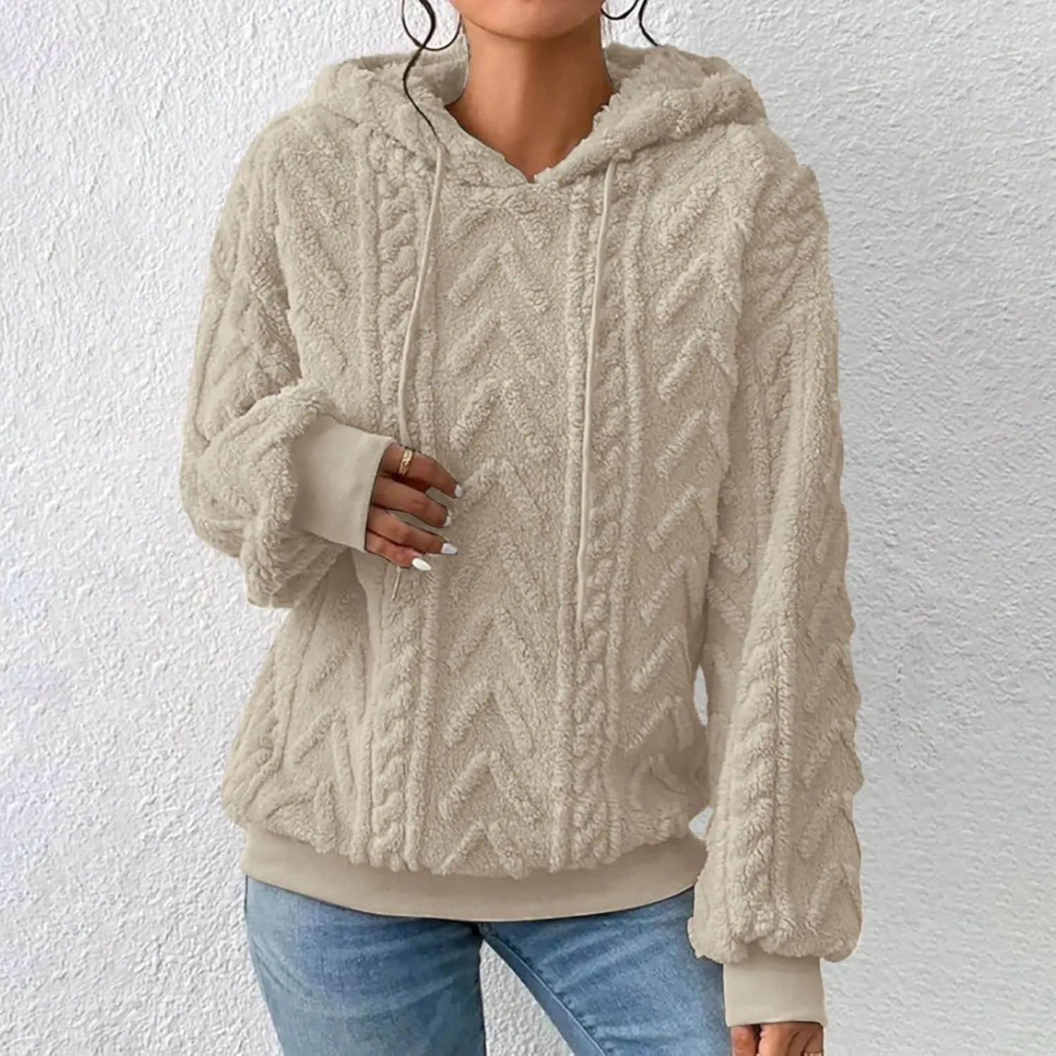 Women’s Slub Knit Full-Zip Hoodie Women's Solid Plush Spliced Women's New Long Sleeve Pullover Fall Outfits with