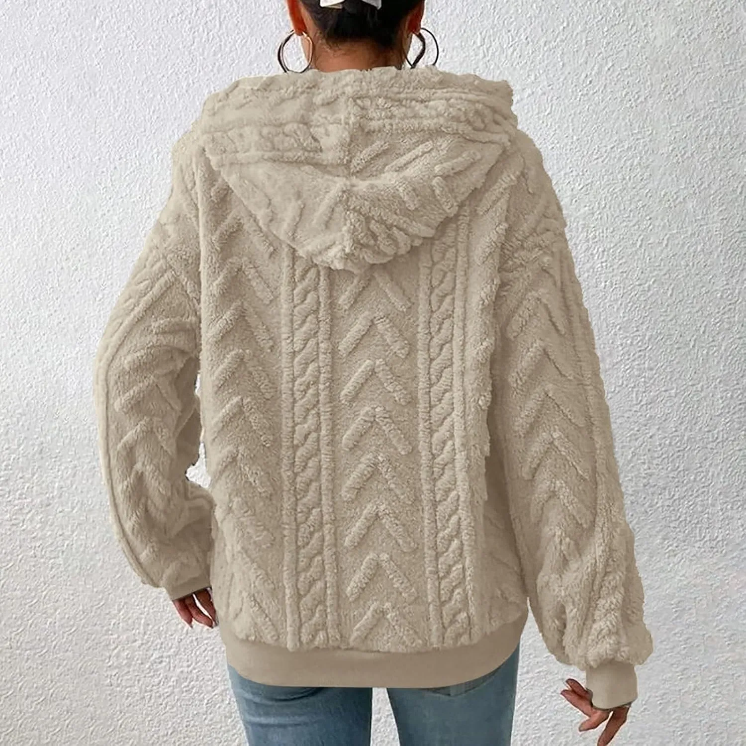 Women’s Slub Knit Full-Zip Hoodie Women's Solid Plush Spliced Women's New Long Sleeve Pullover Fall Outfits with