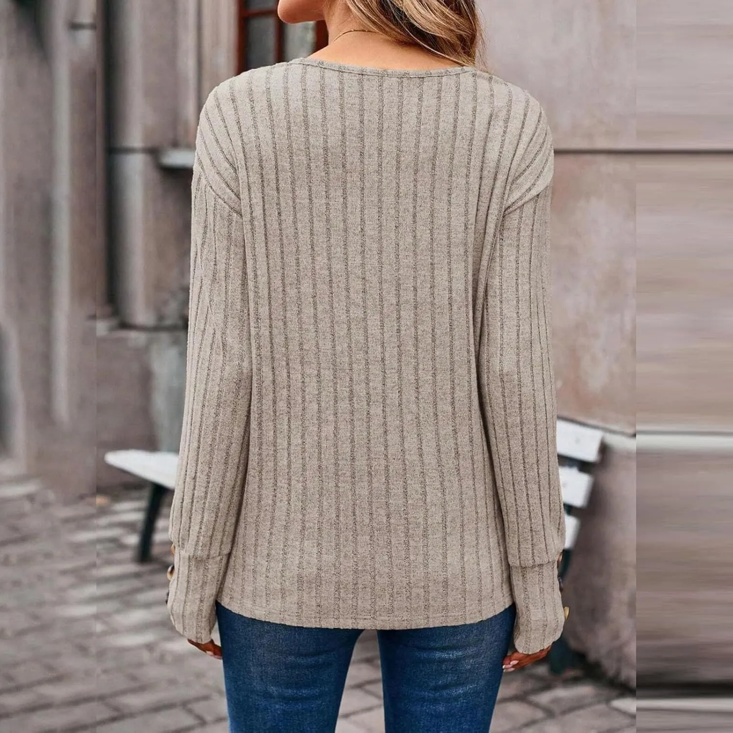 Womens Soft Long Sleeve V Neck Shirts Knitted Pullover Tunics Tops Casual Fall Lightweight Cozy Sweaters 2024
