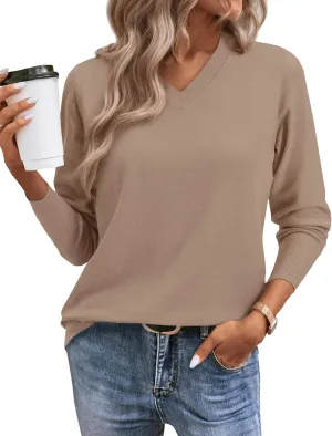 Women's Spring Sweaters 2025 Casual Thin Long Sleeve Pullover V Neck Lightweight Sweatshirts Cute Blouse Tops