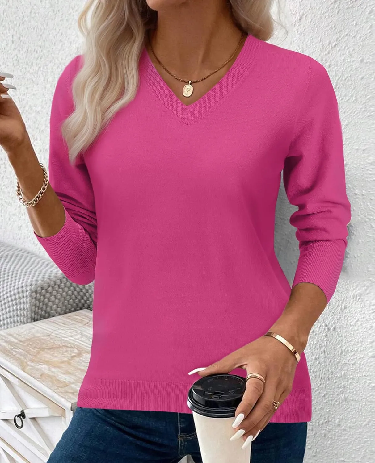Women's Spring Sweaters 2025 Casual Thin Long Sleeve Pullover V Neck Lightweight Sweatshirts Cute Blouse Tops