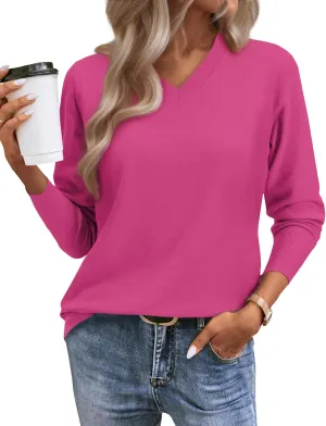 Women's Spring Sweaters 2025 Casual Thin Long Sleeve Pullover V Neck Lightweight Sweatshirts Cute Blouse Tops